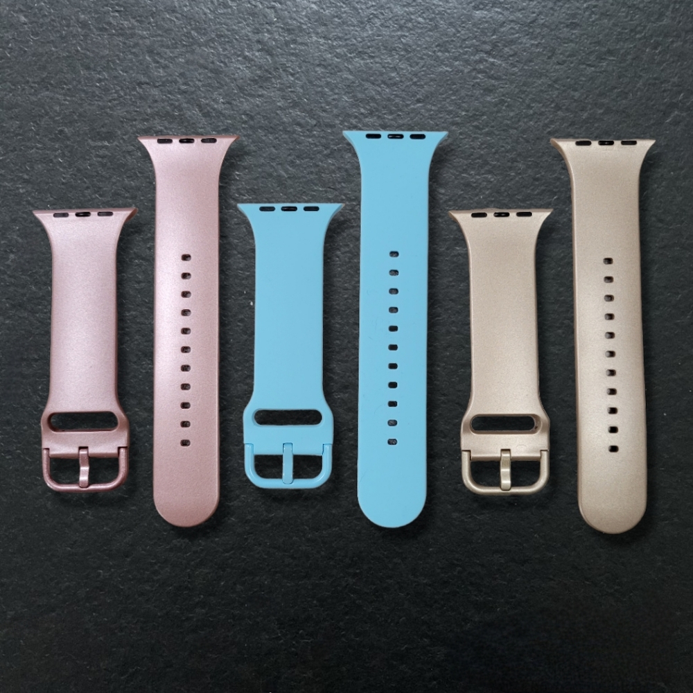 3 NEW iWatch Bands Rose Blue Champagne Silicone Stainless Fits 38mm 40mm 41mm